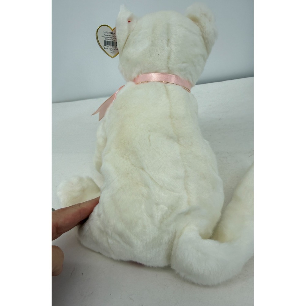 TY Beanie Buddy Flip White Cat Plush 1999 Pink Ribbon Blue Eyes 11" - Picture 3 of 7